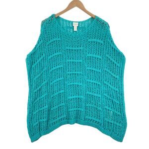 Chico's Women Blue Crochet Acrylic Sleeveless Pullover Open-Sided Sweater Size 3